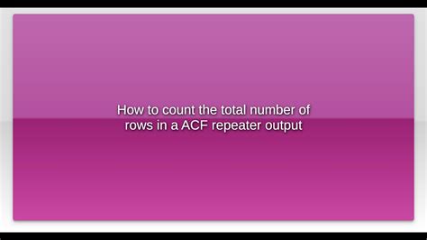 acf count rows|Calculating ACF Repeater Rows: A Quick Guide .